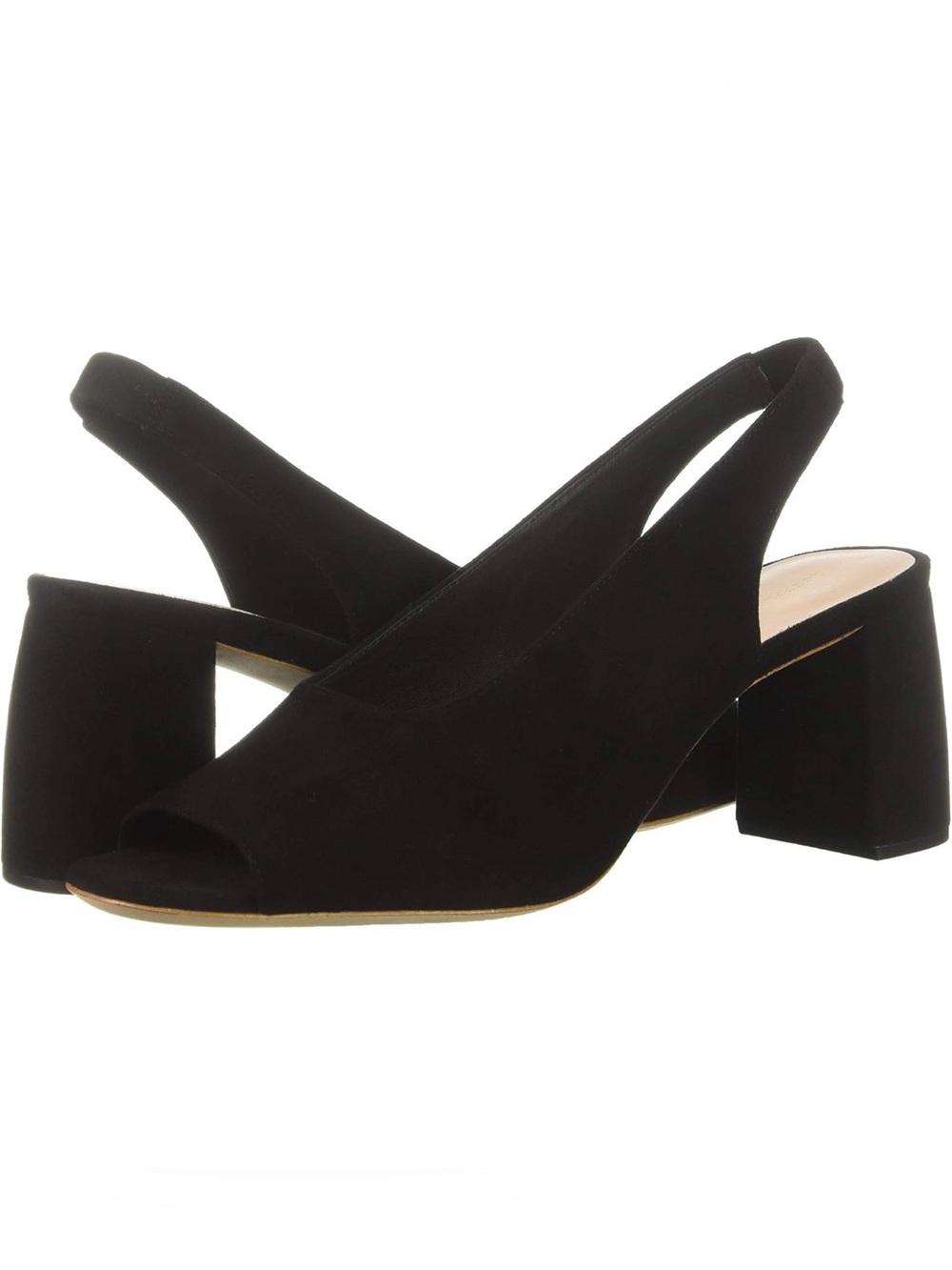 Loeffler Randall Black Suede Slingback Peep-Toe Block Heels